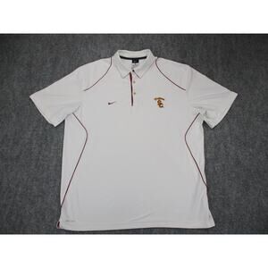 USC Trojans Polo Shirt Mens XL White Red NCAA Football Nike Dri Fit Embroidered